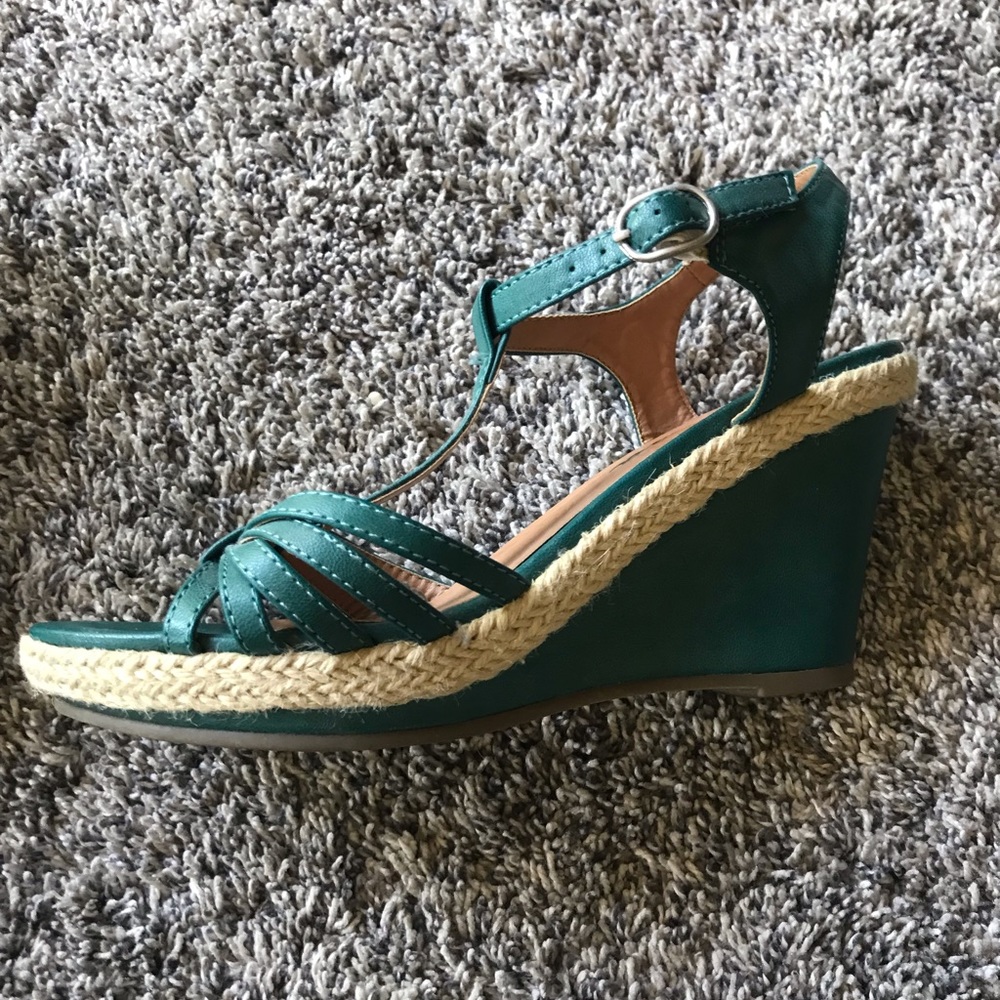 Teal Wedge Sandals